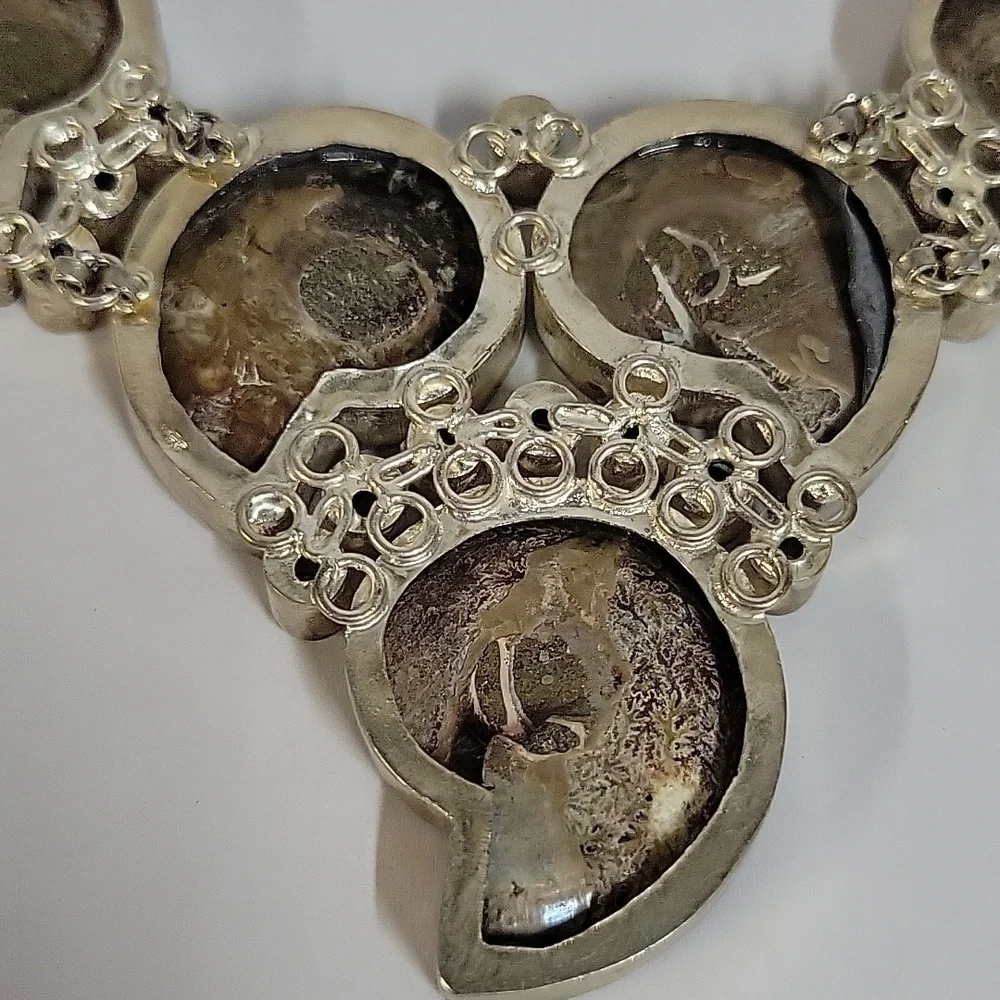 Chunky Boho Hippie Ammonite Fossil Shell Necklace with Citrine Accents - Picture 8 of 17